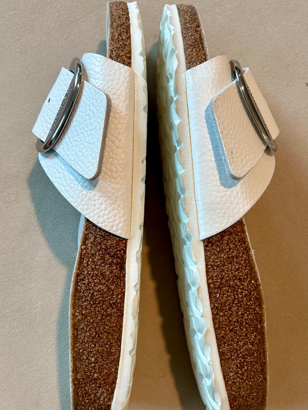 Birkenstock White Single Strap Madrid Sandals with Silver Big Buckle: Size 39 - Picture 3 of 5